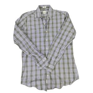 Peter Millar Mens M, Button Down Shirt Plaid Checkered Gray Blue‎ Cotton Office